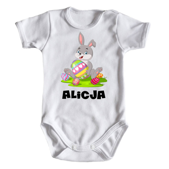 Body Wielkanocne z zajączkiem oraz imieniem krótki rękaw Moocha biały