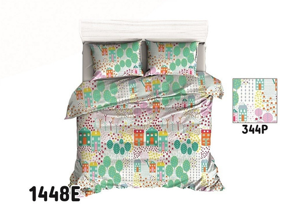 Pościel bawełniana 1288E koniki kwiatki biały