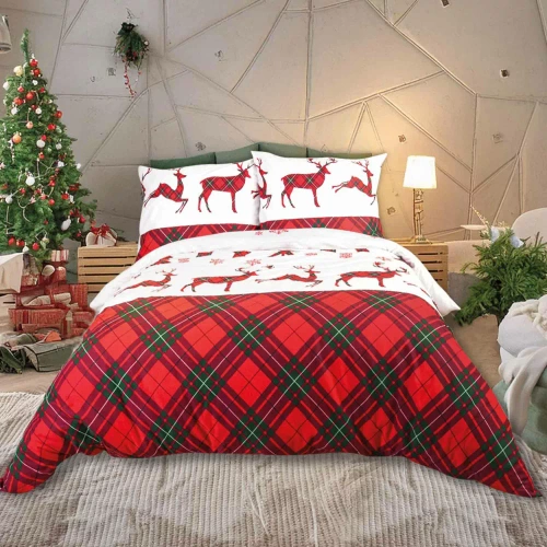 31507/1 Pościel flanelowa świąteczna renifery Darymex czerwony