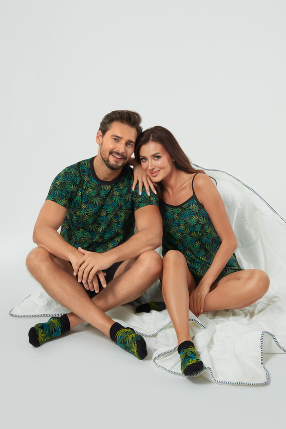 Chill Piżama Damska wąskie ramiączko i spodenki Italian Fashion - druk/czarny