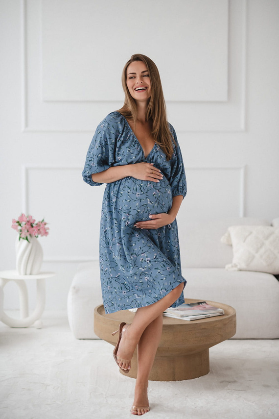 Milk Sun Sukienka ciążowa i do karmienia Milk&Love niebieska w kwiatuszki