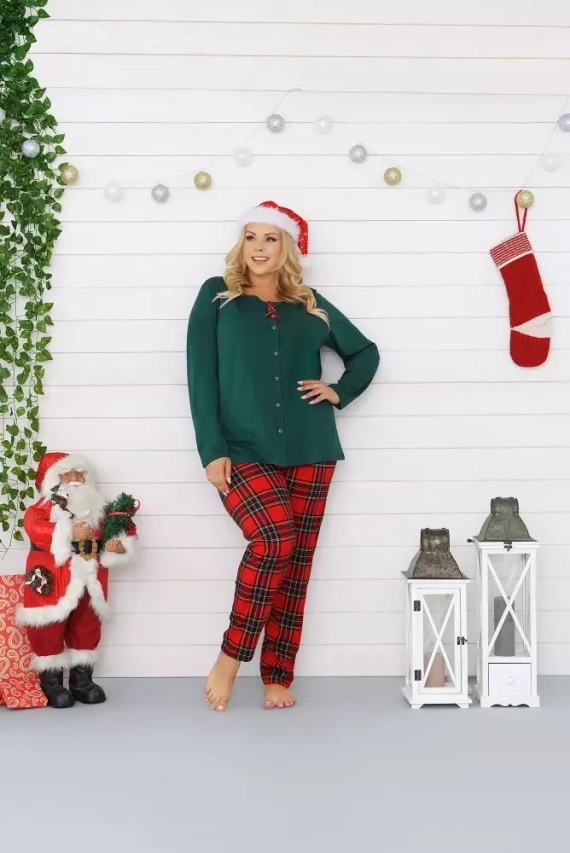 Zorza piżama damska długi rękaw, spodnie Italian Fashion - zielony/druk