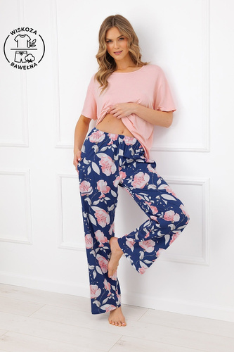 Piżama Damska Italian Fashion Ardizja Wiskoza Bawełna Kwiaty Długa