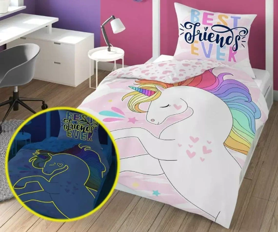 4537 A Fluo 10 Pościel bawełniana świecąca w ciemności Jednorożec Detexpol
