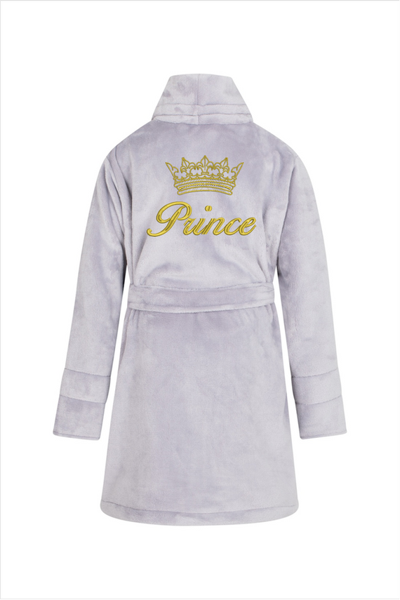 Prince + korona Szlafrok dziecięcy polarowy ByShelly - szary/złoty