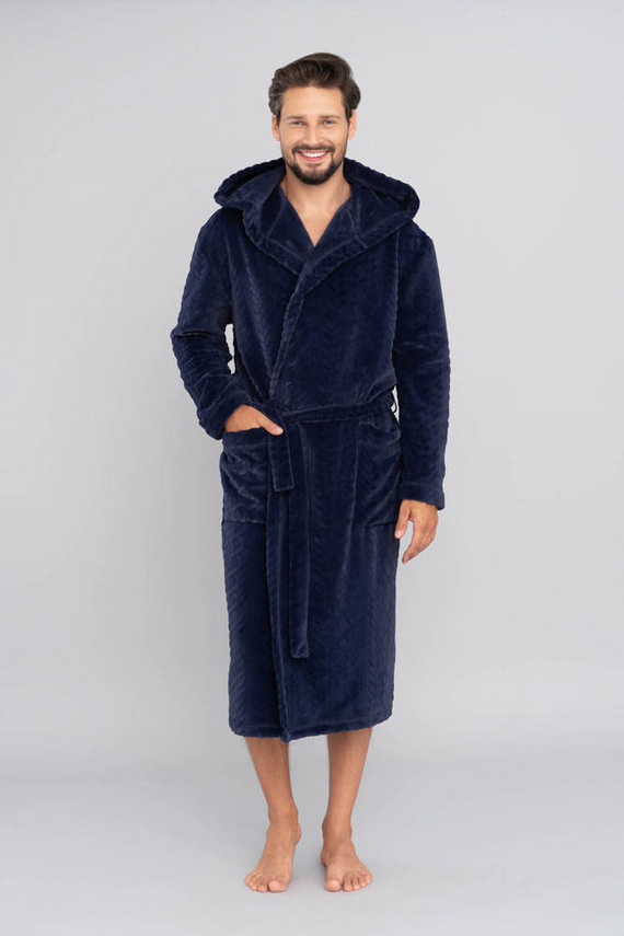 Zygmunt Szlafrok męski z kapturem Italian Fashion- granatowy 