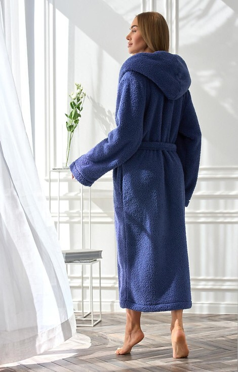 2556 Heaven Szlafrok damski długi L&L z kapturem- navy 