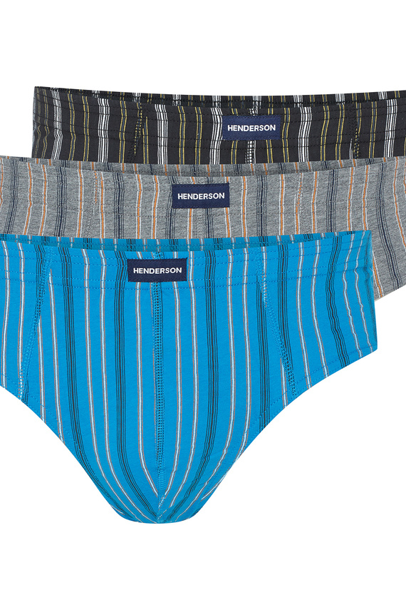 1446 K690 Slipy męskie Henderson szary- turkus-czarny– bawełna, 3 sztuki w pudełku