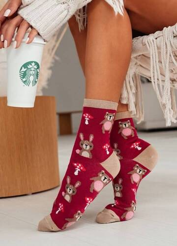 0200-129  Misie i Muchomor Skarpety damskie Milena -bordowy