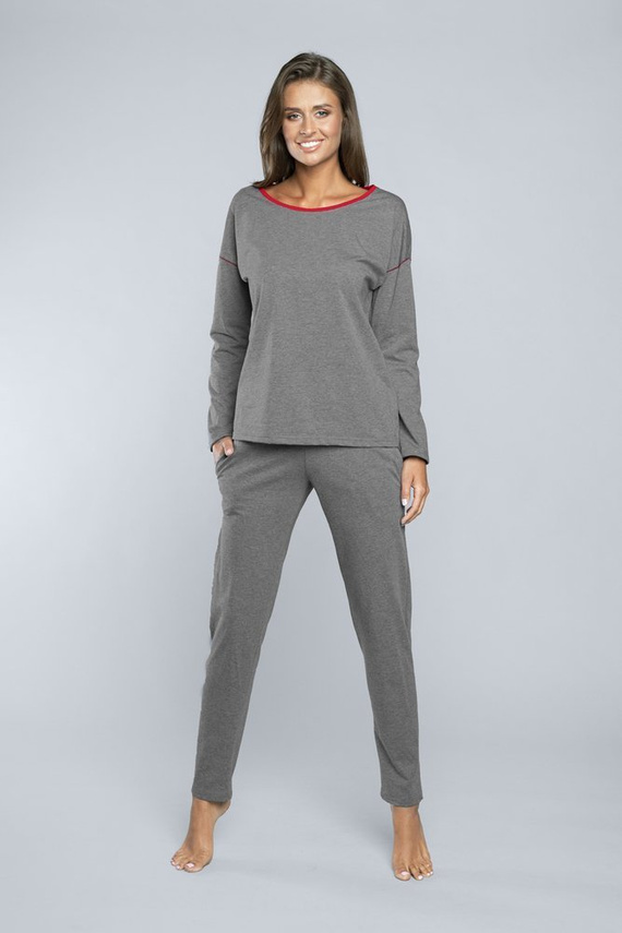 Akcent Piżama Damska dł. rękaw, dł. spodnie Italian Fashion- ciemny melanż 