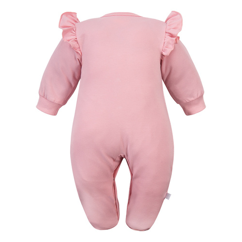 Pajac niemowlęcy Eevi Cherry ze stópkami bawełna miękki-różowy