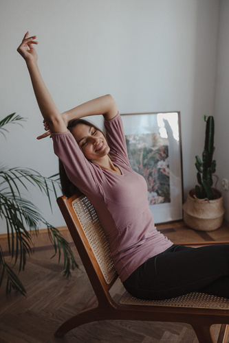 Bluzka ciążowa i do karmienia Milky Puff Milk&Love prążek bufka brudny róż