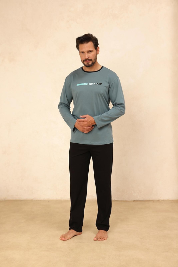 Regina 494 zielona– męska piżama bawełniana z długim rękawem, klasyczny fason