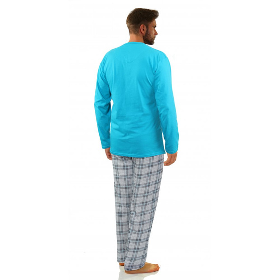 2379/27 Piżama Męska długi rękaw i spodnie Sesto Senso - turkusowy