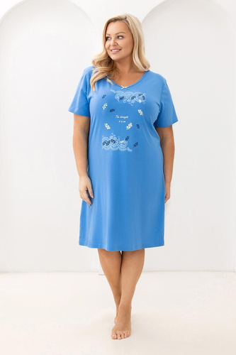 Koszula nocna 178 Regina niebieska bawełniana do kolan – komfort snu na co dzień