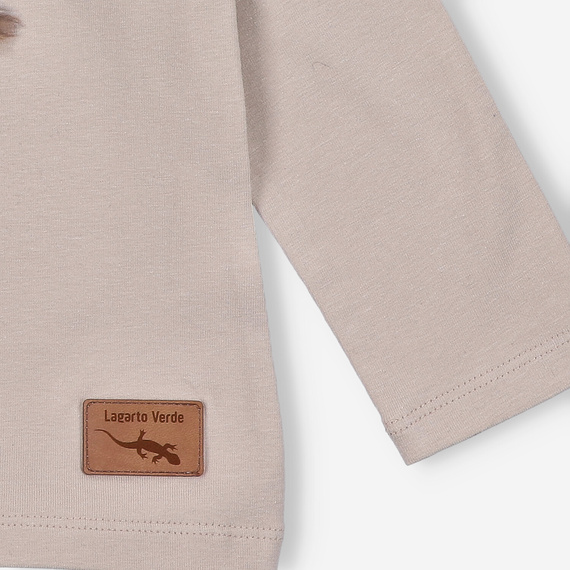 KAR-3004 Bluzka dziewczęca z długim rękawem Lagarto Verde beżowy– stylowa, bawełniana, polska produkcja