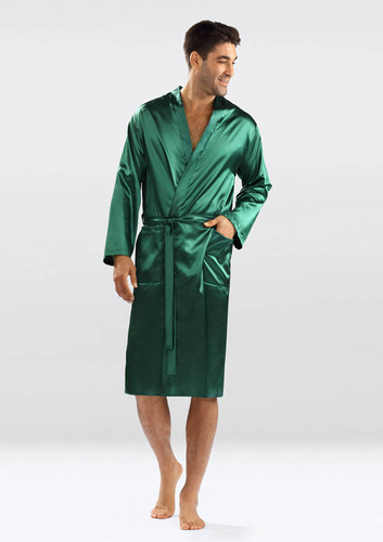 Christian Szlafrok męski satynowy Dkaren - zielony