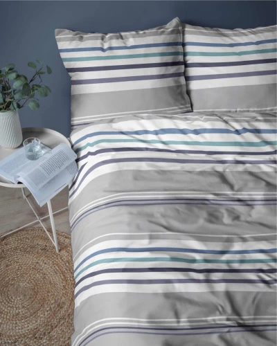 4656 A Pościel bawełniana paski Detexpol szary/niebieski