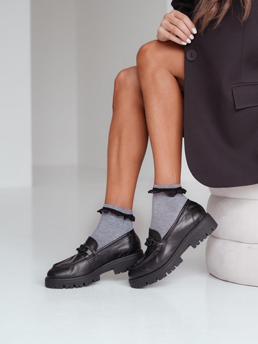 0897 Skarpety damskie z koronką Milena - jasny melanż 1 - czarna koronka