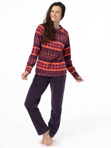 LHS 376 Piżama Damska długi rękaw i długie spodnie Key granatowy pomarańczowy