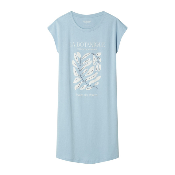 Koszula nocna damska 45183 Estes niebieska , bawełniana, krótki rękaw, półokrągły dekolt, luźny fason