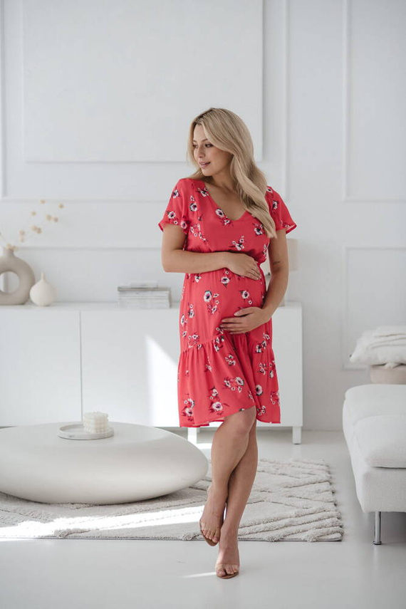 Lovely Dress sukienka ciążowa i do karmienia krótki rękaw Milk&Love koralowy