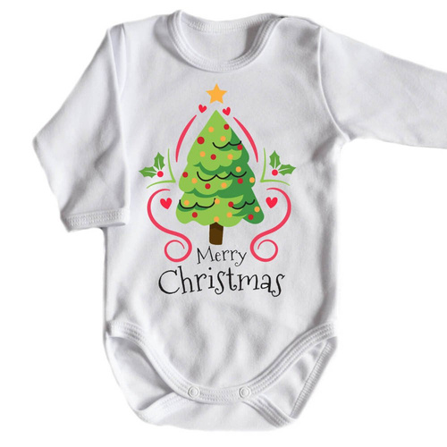 "Merry Christmas z choinką BOŻE NARODZENIE" Body długi rękaw biały