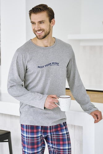 Piżama męska Franco 3478 Taro szara – bawełna, długi rękaw, wygoda i styl