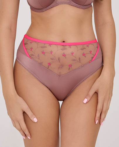 Figi damskie Ava 2217 Mocha Rose – klasyczny krój, mikrofibra i haft