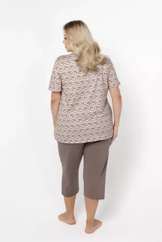 Ramira Piżama Damska krótki rękaw i 3/4 spodnie Italian Fashion - druk/cappucino