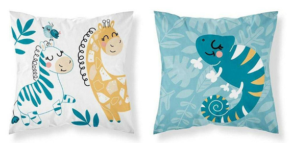 3959 A Mayamoo 105 Poszewka bawełniana żyrafa zebra Detexpol turkusowy