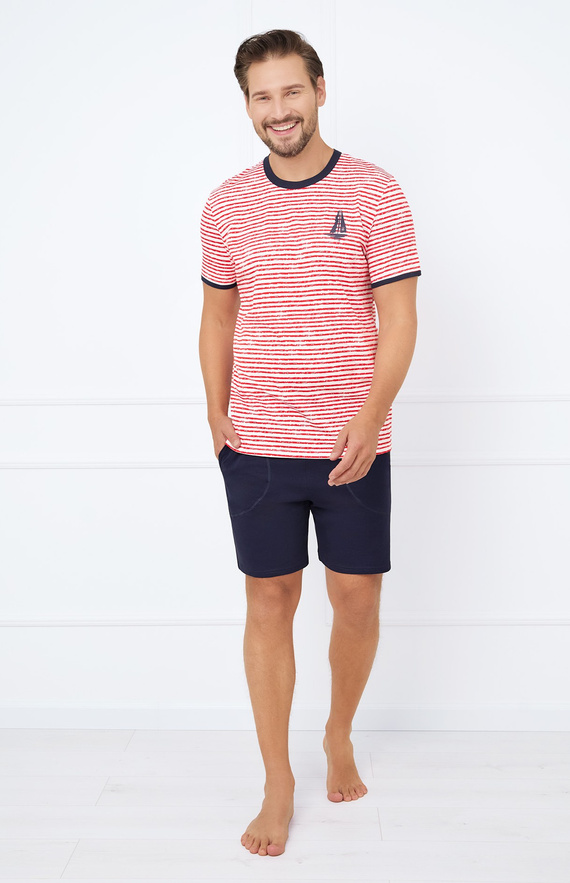 Flota Piżama Męska krótki rękaw, spodenki Italian Fashion - druk czerwony/granatowy 