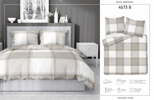 4573 B Pościel bawełniana krata Detexpol jasny brąz