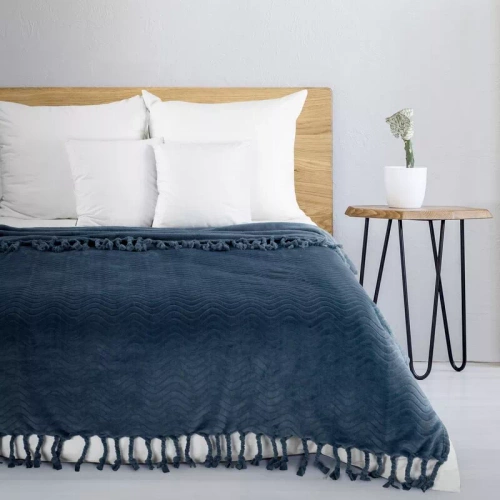 Emma Koc narzuta z frędzlami Eurofirany granatowy