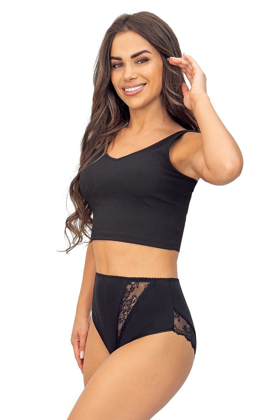 Figi 238 Donna czarne– bawełniane figi damskie z koronkowymi wstawkami
