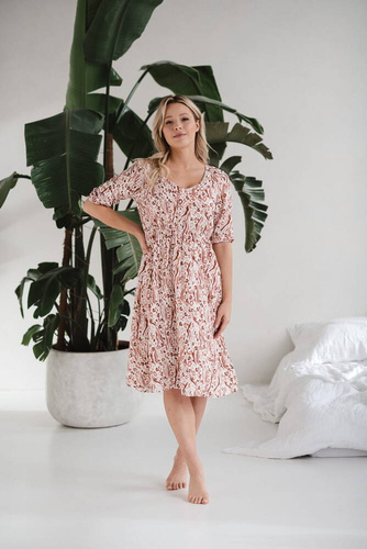 Lovely Dress Midi sukienka ciążowa i do karmienia Milk&Love wzorki na ecru