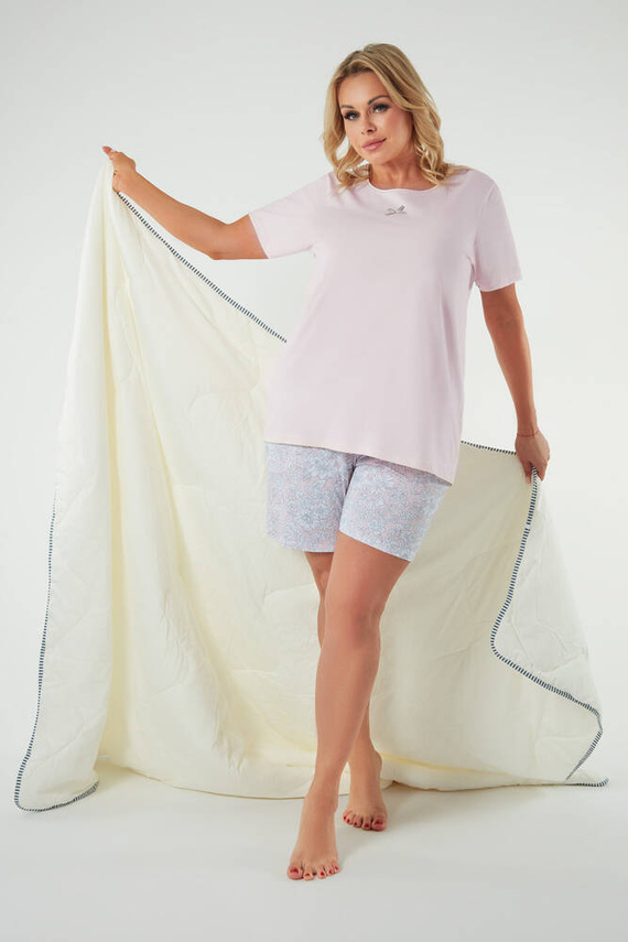 Tacoma Piżama Damska krótki rękaw i spodenki Italian Fashion - łosoś/druk