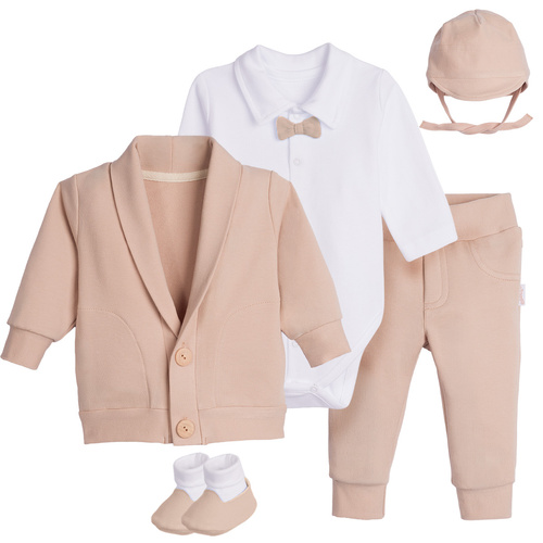 169396 Komplet do chrztu dla chłopca 5-częściowy bawełniany body bluza spodnie