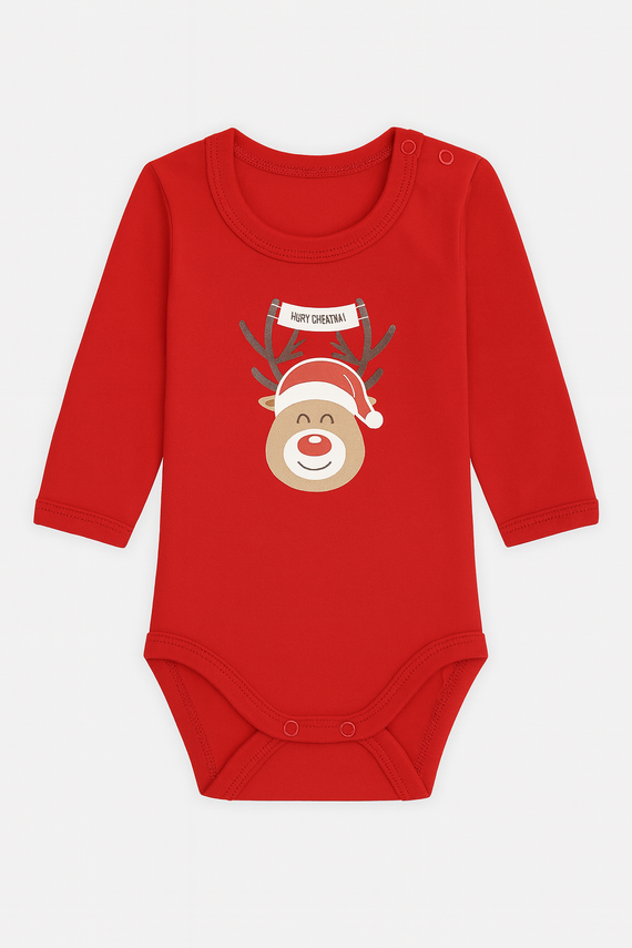 23BD06 Merry Christmas Body z długim rękawem Mamatti - czerwony