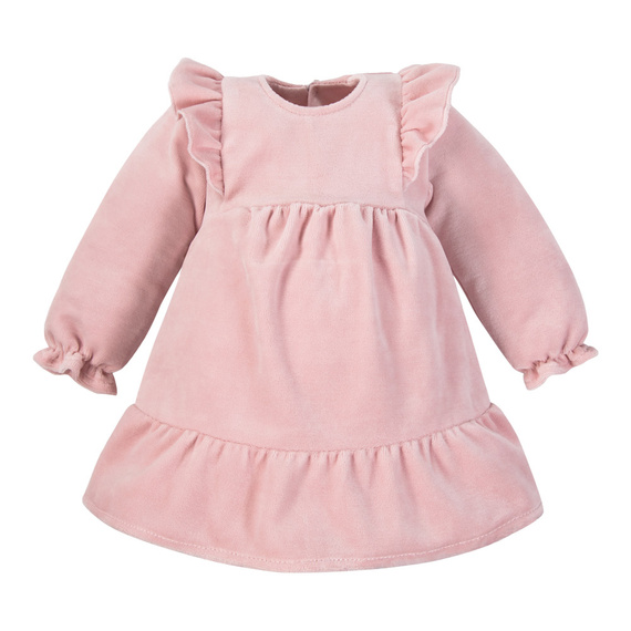 Fluffy Tails Sukienka welurowa Eevi  – różowa, z falbankami na ramionach