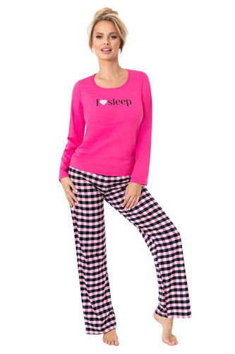 Piżama damska Donna Sleep Long  fuksjowy– bawełna, długi rękaw, pakowana w foliowy worek