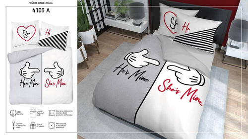 4103 A Holland 129 Pościel bawełniana He`s Mine She`s Mine Detexpol szary/biały 