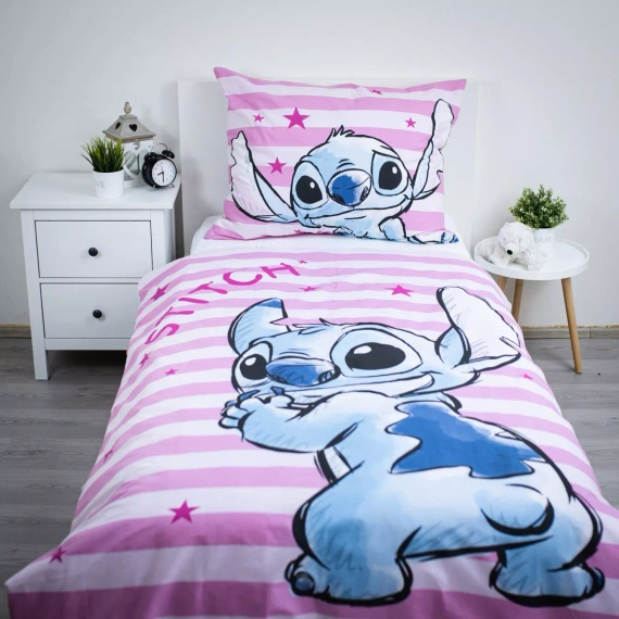 Pościel Lilo i Stitch JF24 140x200 różowa gwiazdy 100% bawełna