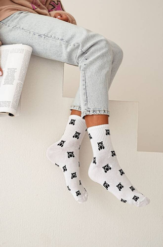 0200-118 Małe Misie Skarpety damskie Milena - biały