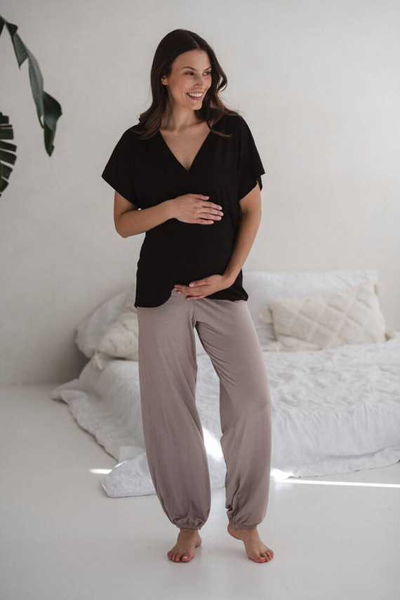 Moon bambusowe spodnie od piżamy ciążowej długie Milk&Love beżowy