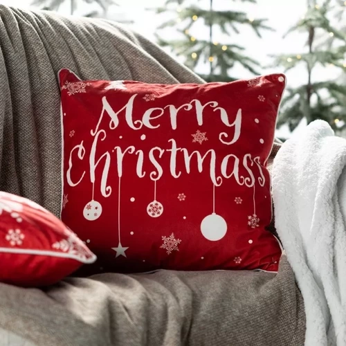 Chp 121 Poszewka świąteczna Merry Christmas welurowa Eurofirany czerwony