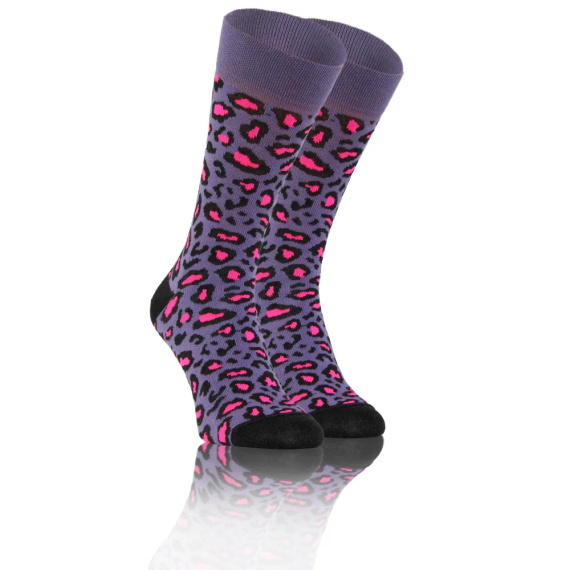 Cętki Panterka Skarpety długie finest cotton dwie różne Sesto Senso fioletowy