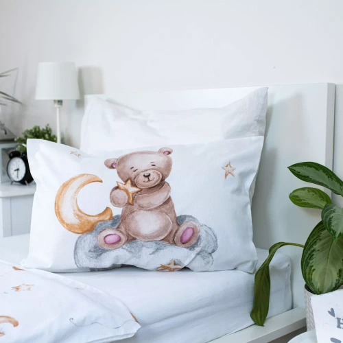 Miś baloniki Pościel bawełniana do łóżeczka Jerry Fabrics biały/beżowy 