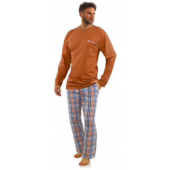 2527/04 Piżama Męska długi rękaw i spodnie Sesto Senso - rudy brąz