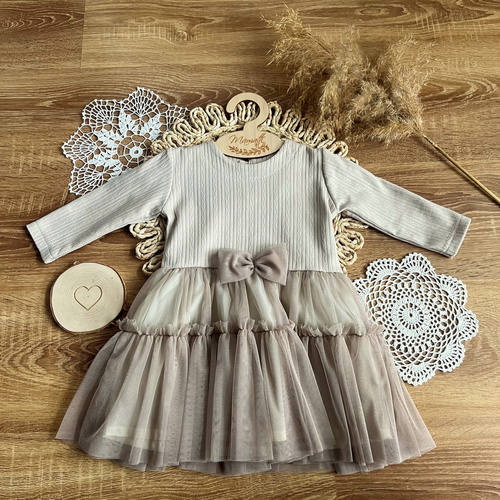 SFAG015 EkoBaby Sukienka z długim rękawem Mamatti - beżowy